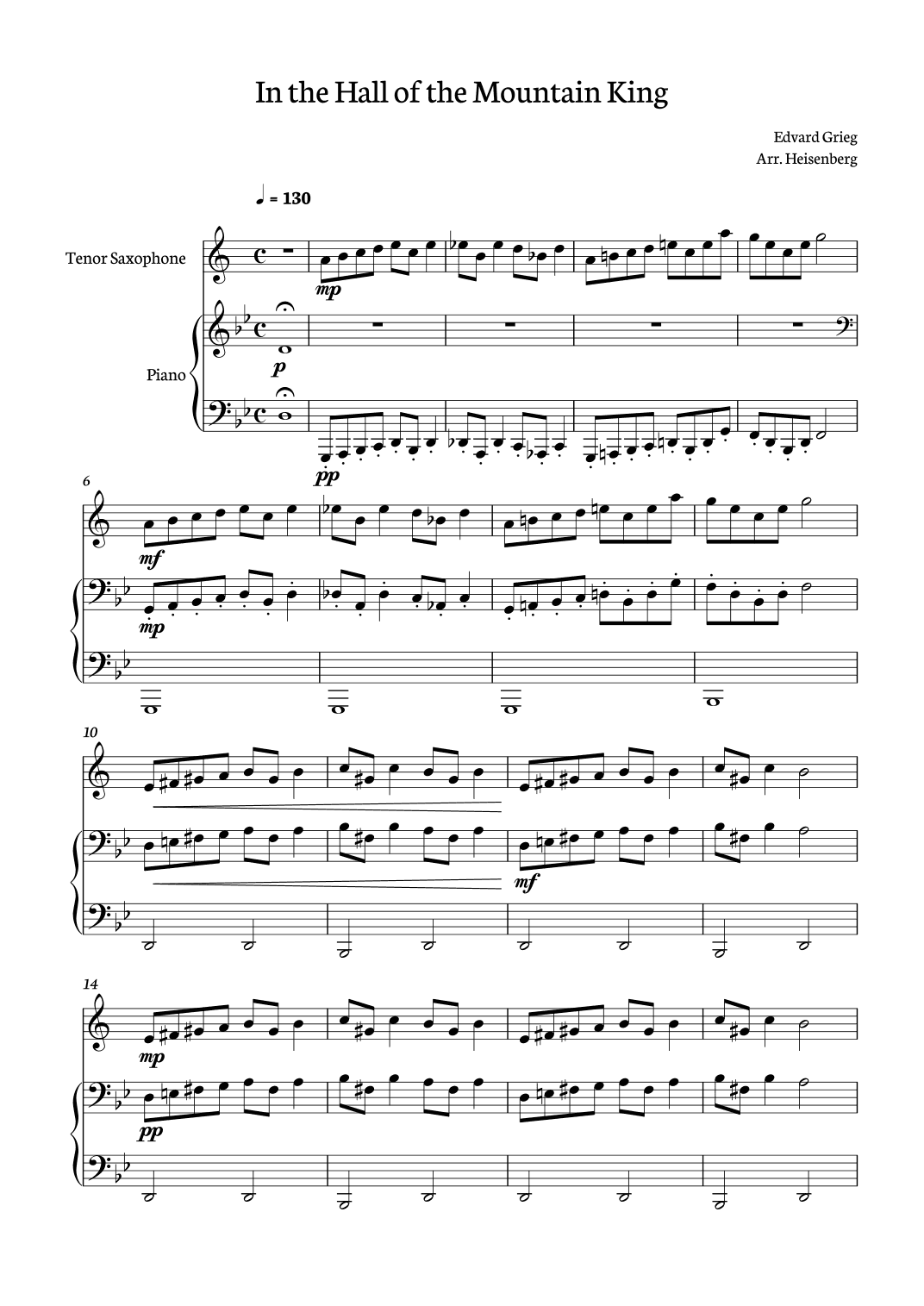 In The Hall Of The Mountain King for tenor Sax with piano (arr. Heisenberg)