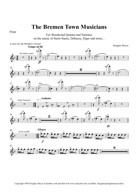 The Bremen Town Musicians for WW Quintet and Narrator (parts & narration)