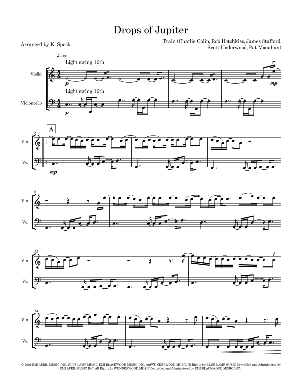 Drops Of Jupiter (tell Me) (arr. K. Speck)