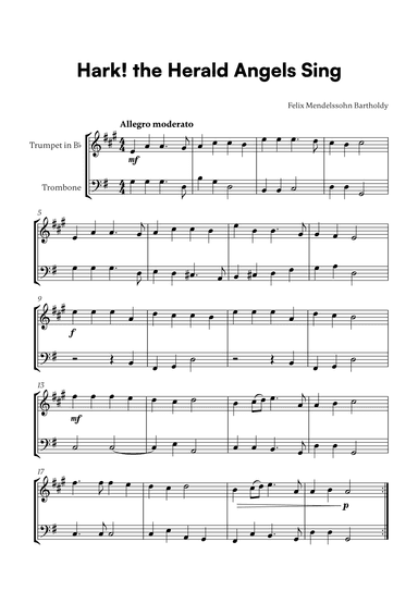 Felix Mendelssohn Bartholdy - Hark the Herald Angels Sing (for Trumpet in Bb and Trombone) (arr. Cadenza Editions)