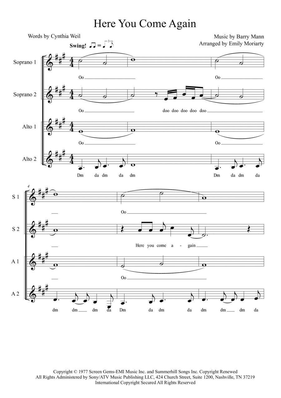 Here You Come Again (arr. Emily Moriarty)