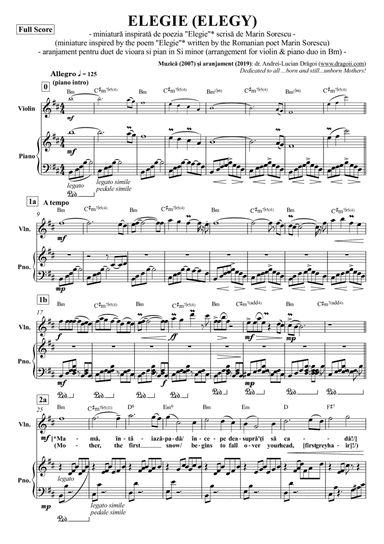 ELEGIE (ELEGY) (miniatura) (miniature) - aranjament pentru duet vioara-pian in Si minor (arrangement