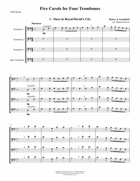 Five Christmas Carols for Four Trombones (arr. Groves, Wayne)