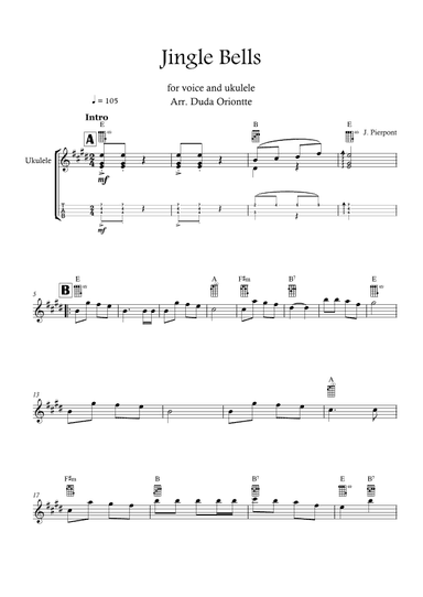 Jingle Bells (E major - TABS - no lyrics) (arr. Duda Oriontte)