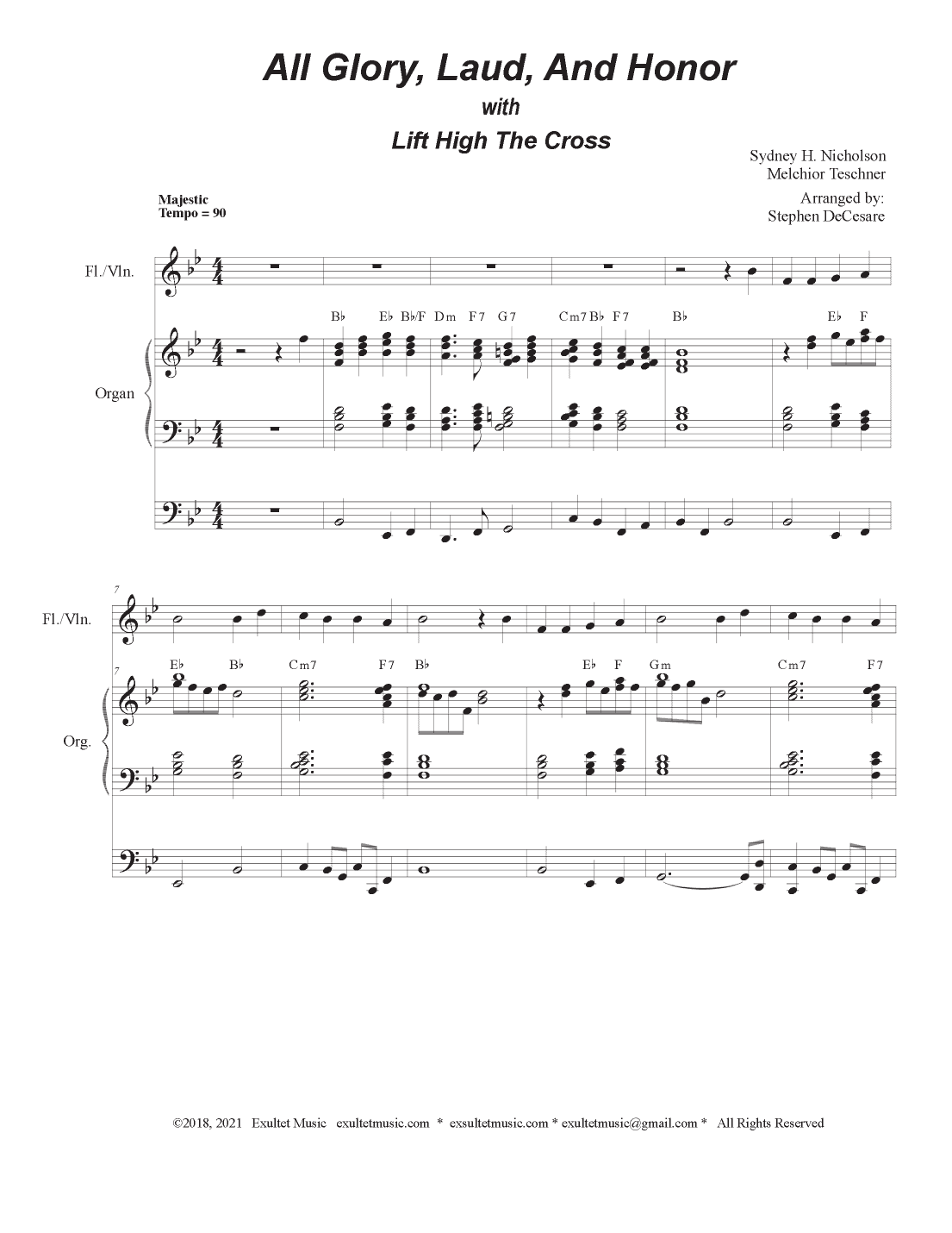 All Glory, Laud, And Honor (with "Lift High The Cross" - (Flute or Violin solo and Organ) (arr. Stephen DeCesare)