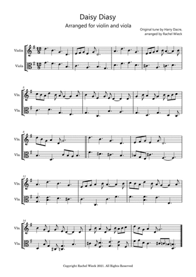 Daisy Daisy (violin and viola duet) (arr. Rachel Wieck)