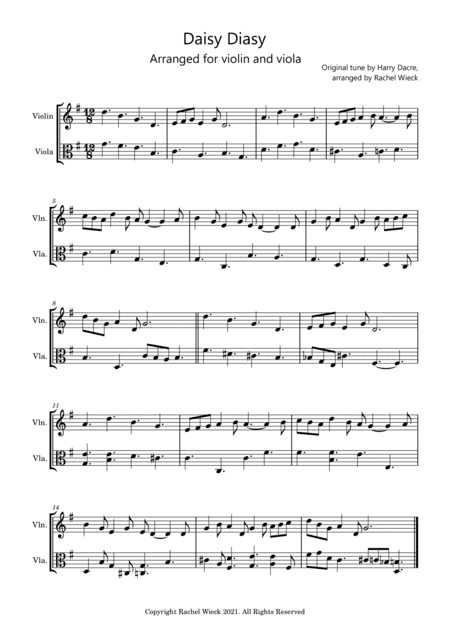 Daisy Daisy (violin and viola duet) (arr. Rachel Wieck)