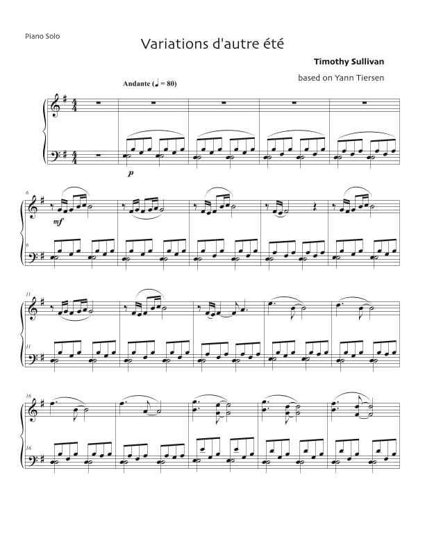 Comptine D'un Autre Été: L'après-midi (arr. Timothy Sullivan)