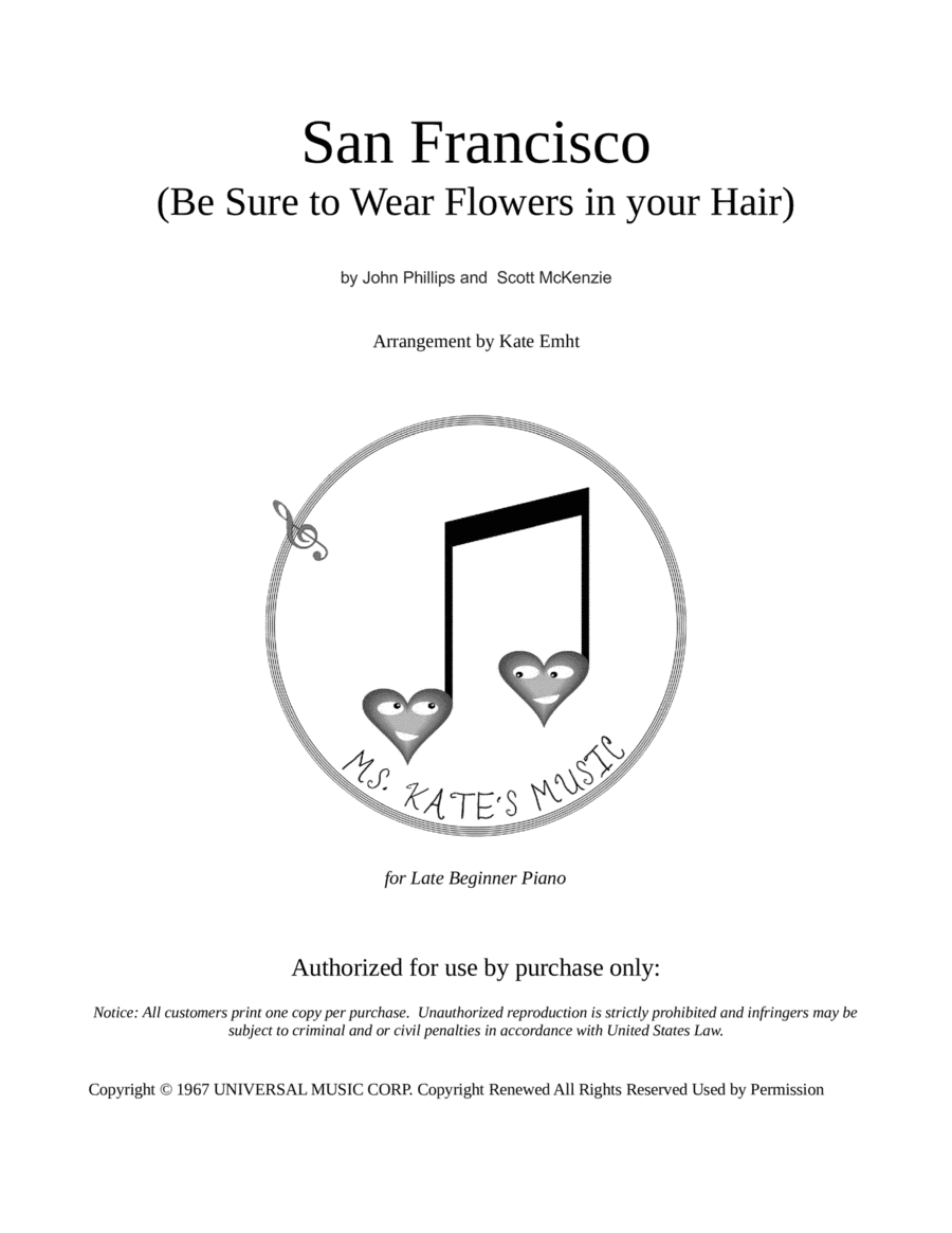 San Francisco (be Sure To Wear Some Flowers In Your Hair) (arr. Kate Emht)