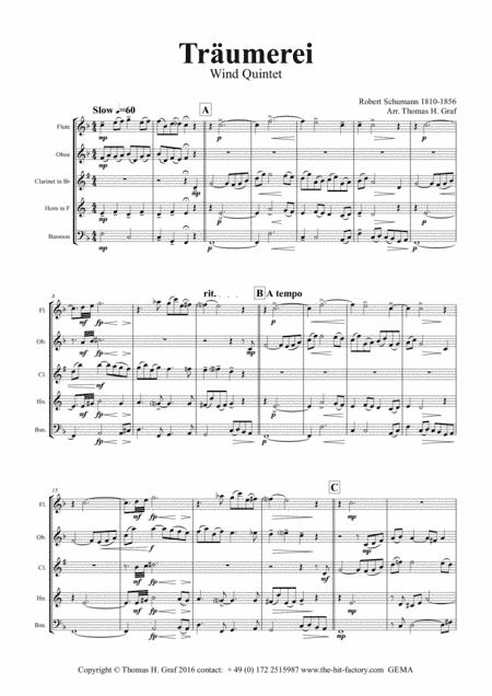 Träumerei - romantic Masterpiece by R.Schumann - Wind Quintet (arr. Thomas H. Graf)