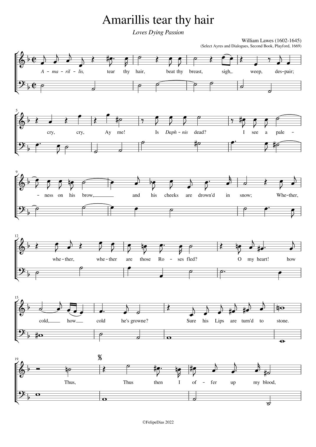 Amarillis tear thy hair (arr. Early Music Scores)