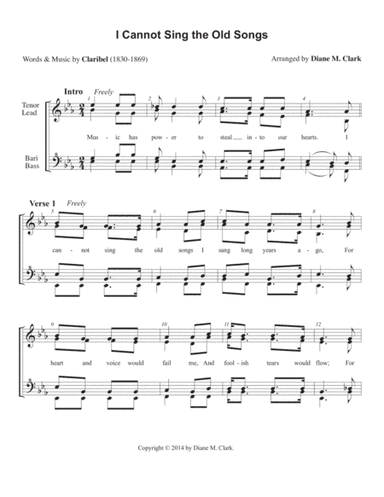 I Cannot Sing the Old Songs (QUARTET PRICING) (arr. Diane M. Clark)