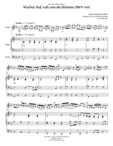 Bach - Wachet Auf, arranged for violin solo and organ (arr. Len Rhodes)