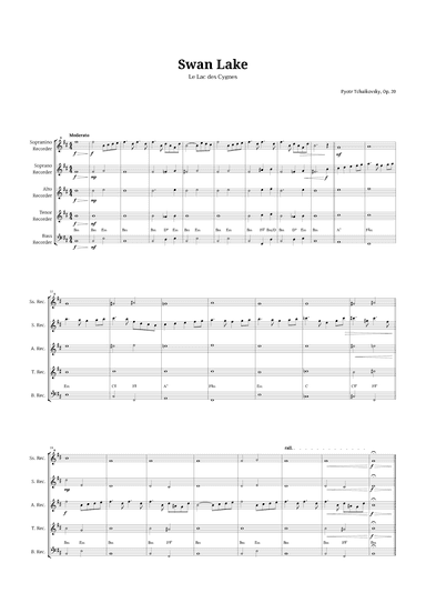 Swan Lake by Tchaikovsky for Recorder Quintet (arr. Langanho)