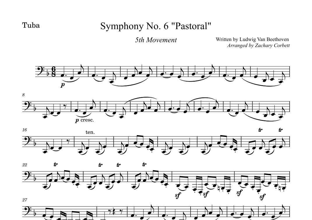 Symphony No. 6 5th Movement (arr. Zachary Corbett)