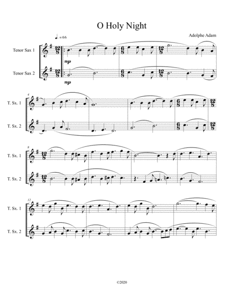 O Holy Night tenor sax duet (arr. B C Dockery)