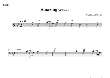 Amazing Grace ,for cello and piano in E major. (arr. Veridiana Oliveira)