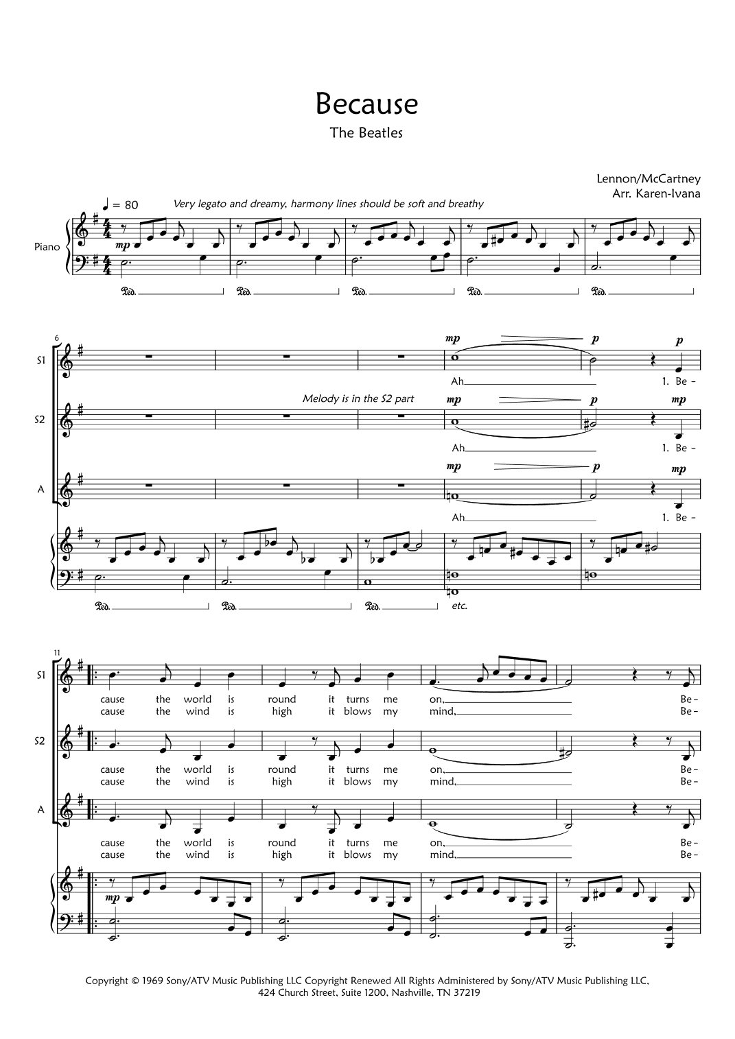 Because (arr. Karen Ivana)