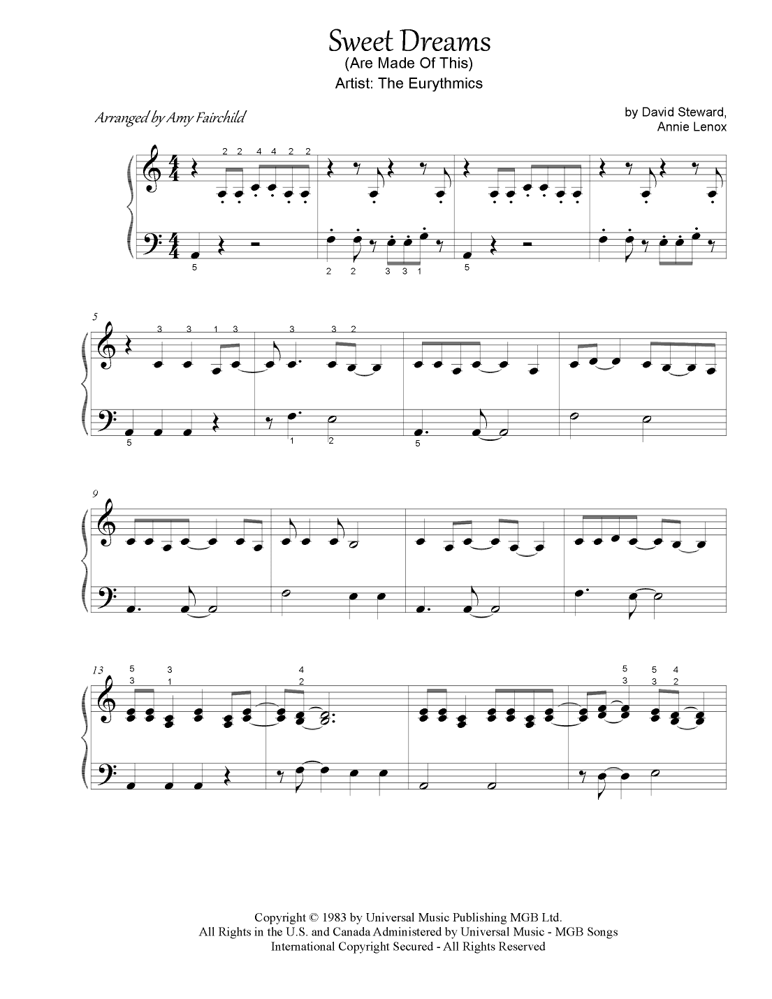 Sweet Dreams (are Made Of This) (arr. Amy Fairchild Music)