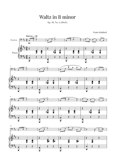 Waltz in B minor Op 18, No. 6 (D145) (for Trombone and Piano) (arr. Cadenza Editions)