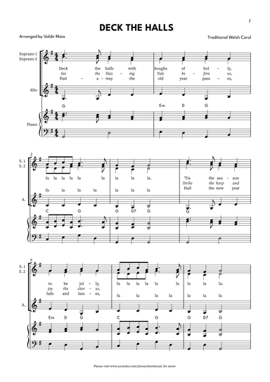 Deck The Halls - SSA (with piano accompaniment) (arr. Valdir Maia)