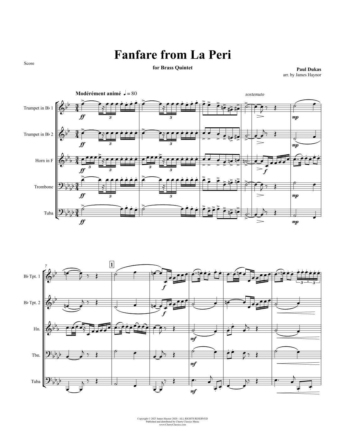 Fanfare from La Peri for Brass Quintet (arr. James Haynor)