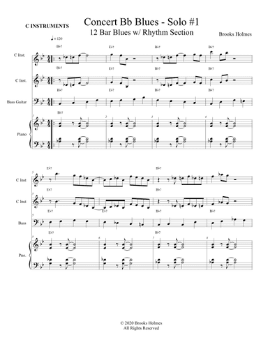 Concert Bb Blues Solo #1 - 12 Bar Blues w/ Rhythm Section - C Instruments