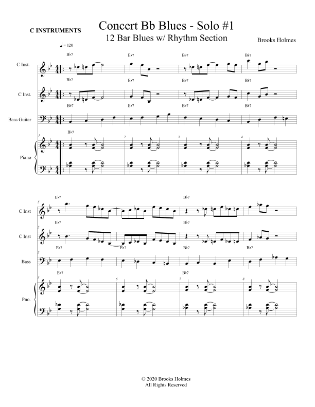 Concert Bb Blues Solo #1 - 12 Bar Blues w/ Rhythm Section - C Instruments