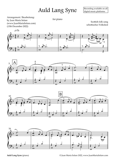 Auld Lang Syne [piano solo] (arr. Juan María Solare)