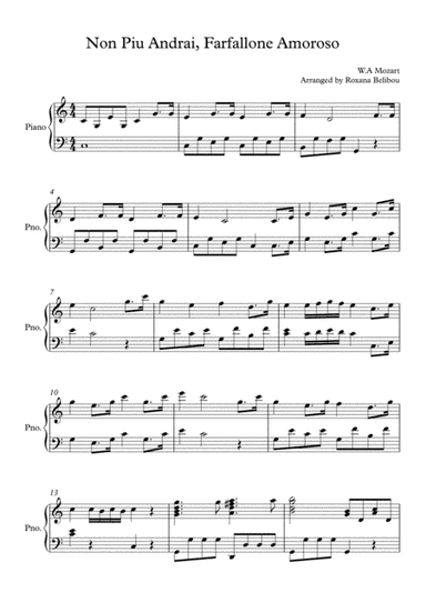 Non Piu Andrai, Farfallone Amoroso by Mozart Piano (arr. Roxana Belibou)