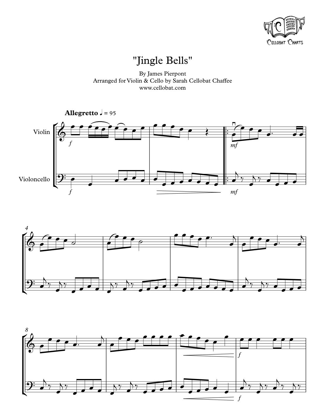 Jingle Bells - Violin & Cello Duet - Traditional Christmas arr. Cellobat (arr. Sarah Cellobat Chaffee)