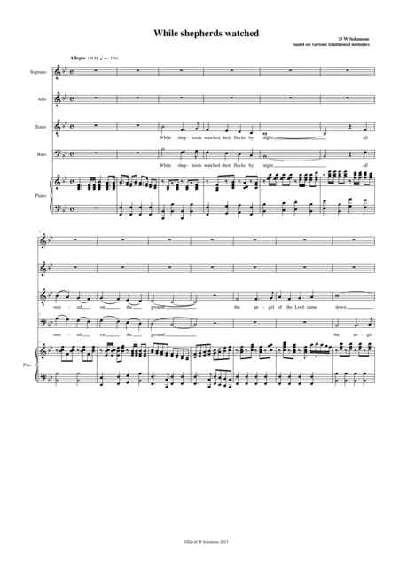 While Shepherds watched - in various melodies - version in B flat SATB (arr. David Warin Solomons)