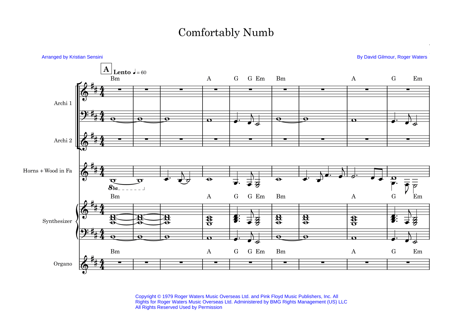Comfortably Numb (arr. Kristian Sensini)