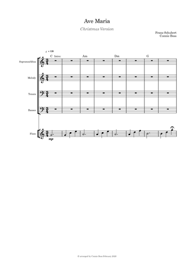 Ave Maria Christmas Verson Solo SATB  A Capella with optional flute or violin or cello (arr. Connie Boss)