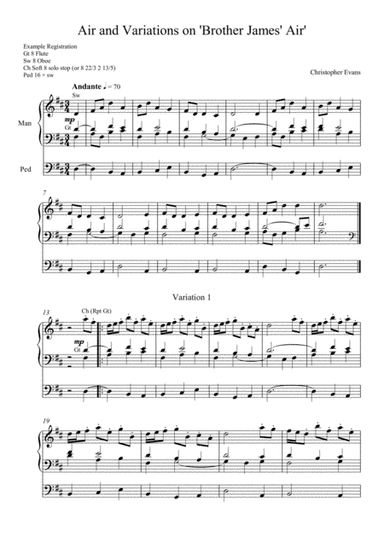 Air and Variations on 'Brother James' Air' for Organ