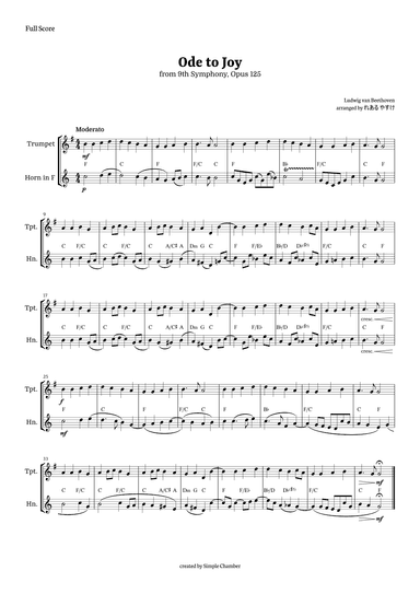 Ode to Joy for Trumpet and Horn by Beethoven Opus 125 (arr. れある やすけ)