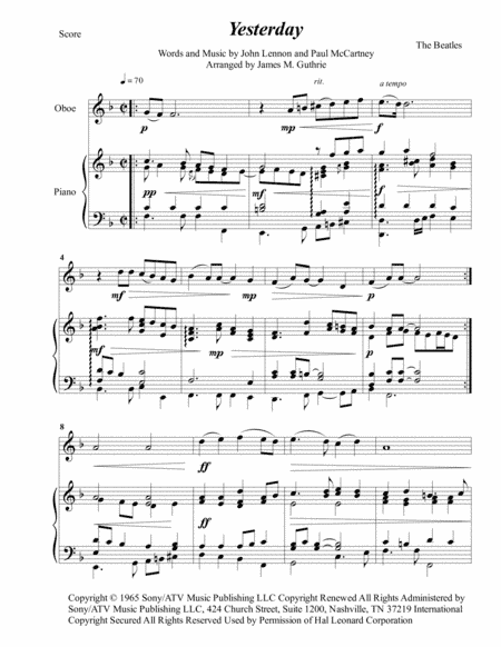 Yesterday (arr. James M. Guthrie)