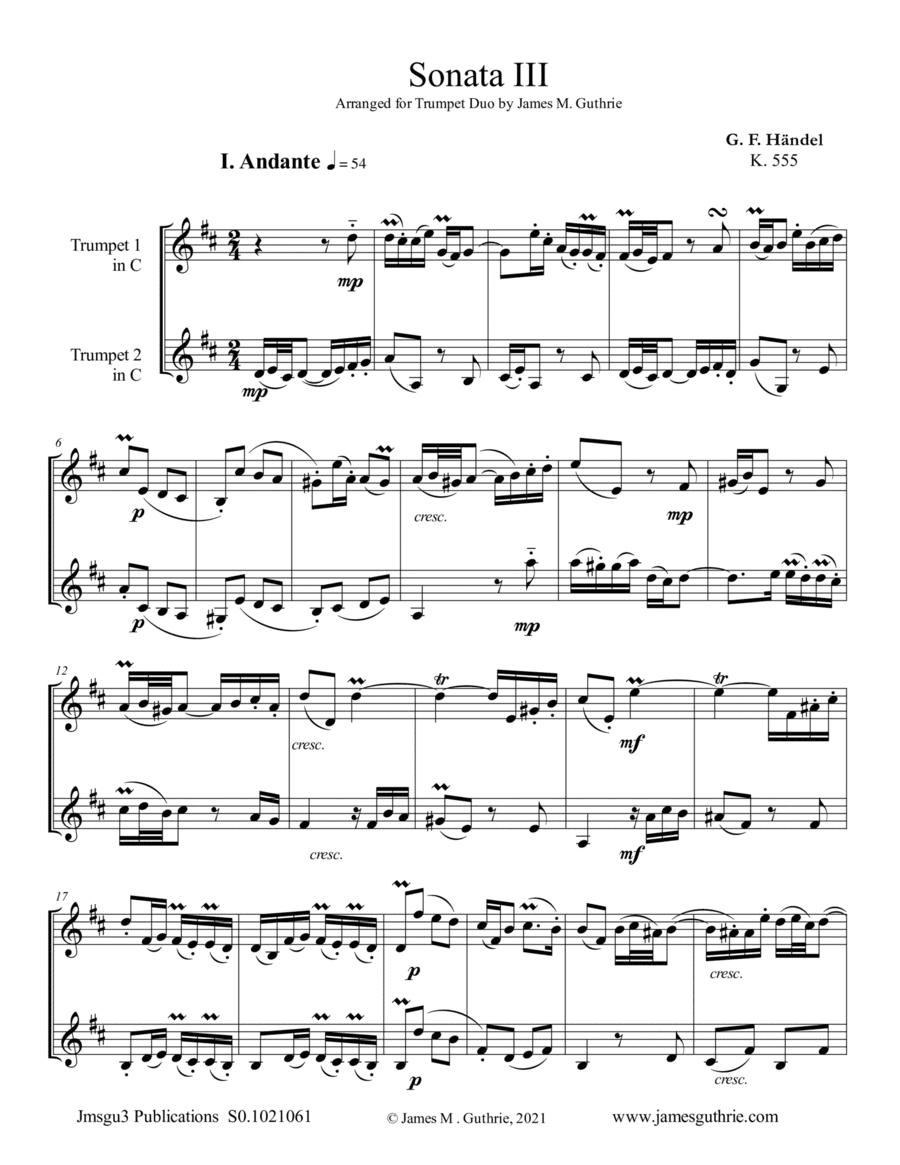Handel: Sonata No. 3 for Trumpet Duo (arr. James M. Guthrie)