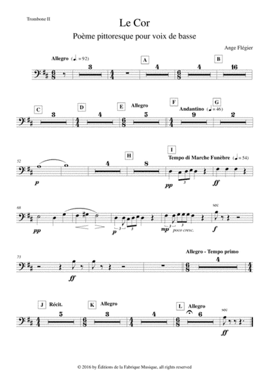 Ange Flégier: Le Cor for bass voice and orchestra, Trombone II  part (arr. Musik Fabrik Music Publishing)