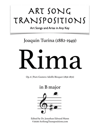 TURINA: Rima, Op. 6 (transposed to B major) (arr. ArtSongTranspositions.com)