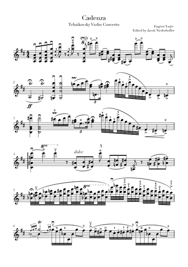 Cadenza to the Tchaikovsky Violin Concerto (arr. Jacob Niederhoffer)