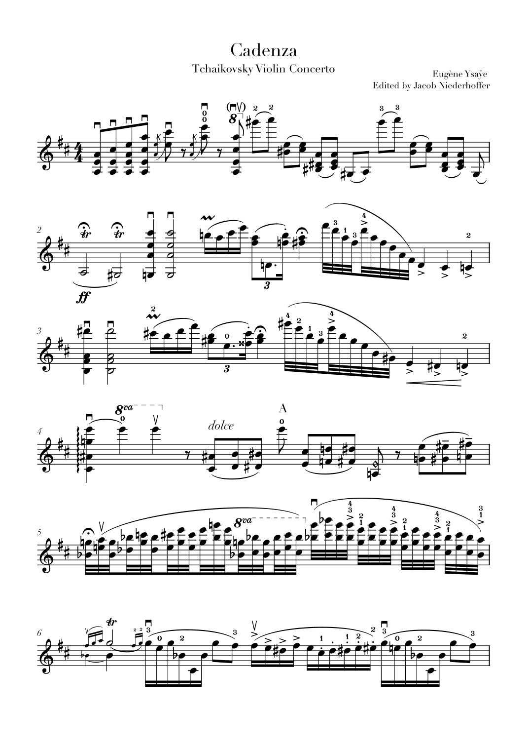 Cadenza to the Tchaikovsky Violin Concerto (arr. Jacob Niederhoffer)