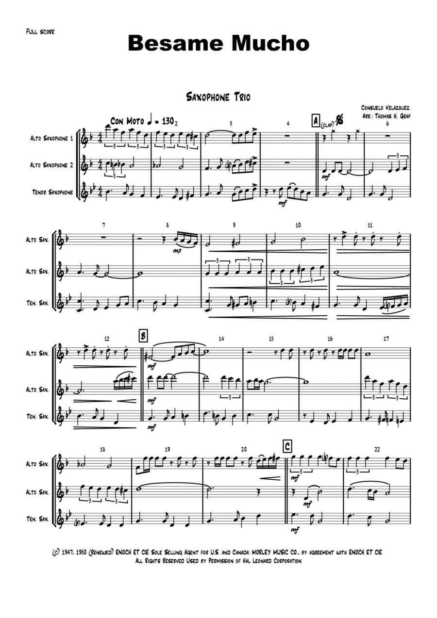 Bésame Mucho (kiss Me Much) (arr. Thomas Graf)