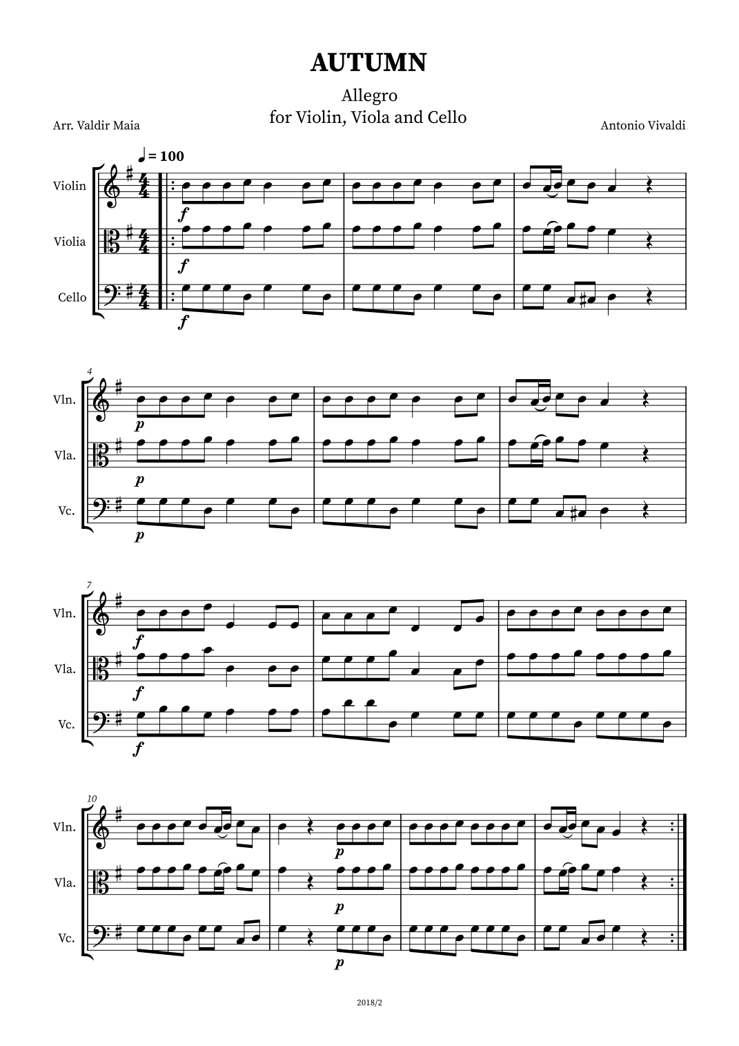 Autumn - The Four Seasons for String Trio (violin, viola and cello) (arr. Valdir Maia)