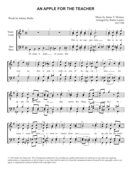 An Apple For The Teacher (arr. Walter Latzko)