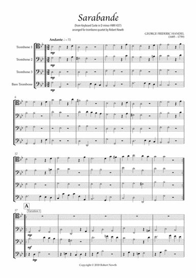 Sarabande from Keyboard Suite in D minor HWV 437 (for Trombone Quartet) (arr. Robert Newth)