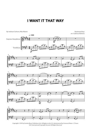 I Want It That Way (arr. Cadenza Editions)