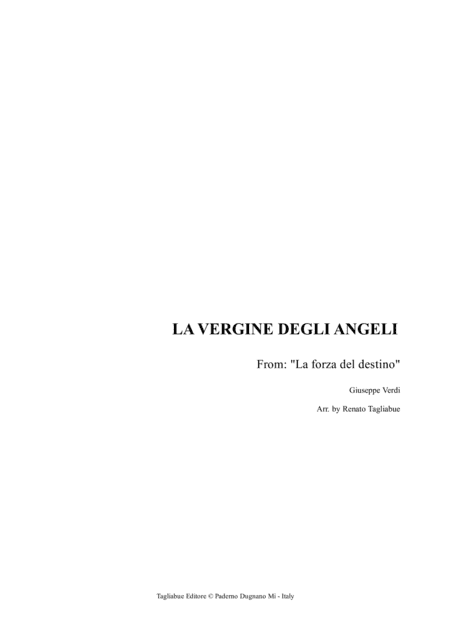 LA VERGINE DEGLI ANGELI - G. Verdi - For Soprano, Tenor and Organ (arr. Renato Tagliabue)