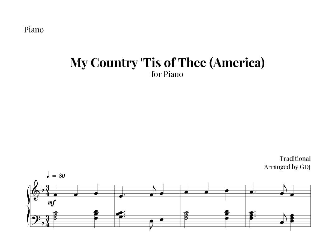 My Country 'Tis of Thee (America) (arr. GDJ)