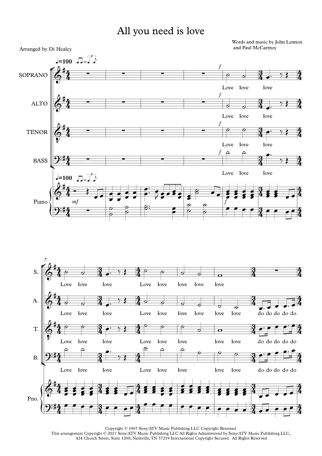 All You Need Is Love (arr. Di Healey)
